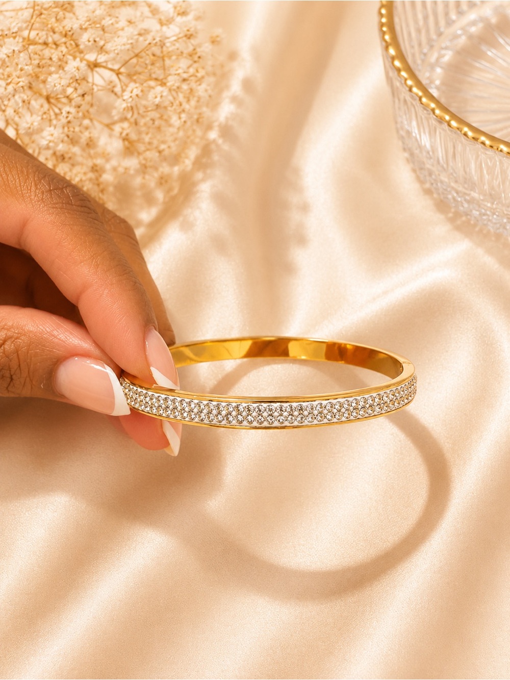 Gold Crystal Pave Bangle Bracelet